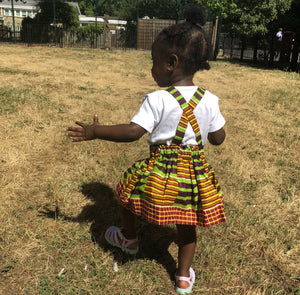 Morowa - African Kente Print Pinafore Dress and Bow Set