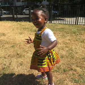 Morowa - African Kente Print Pinafore Dress and Bow Set