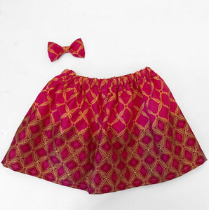 Ife - Pink Glitter Ankara Skirt and Bow