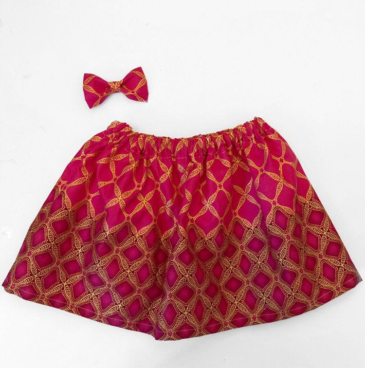 Ife - Pink Glitter Ankara Skirt and Bow