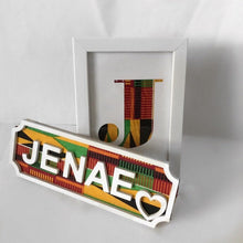 Load image into Gallery viewer, Kente African Print Art Intital Letter in White Photo Frame
