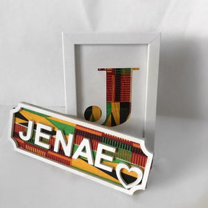 Kente African Print Art Intital Letter in White Photo Frame