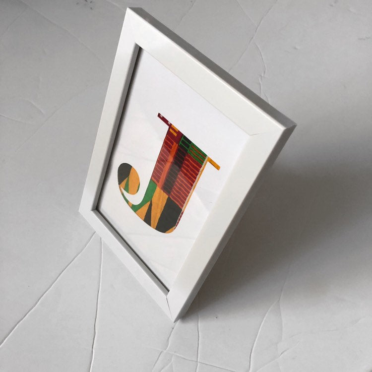 Kente African Print Art Intital Letter in White Photo Frame
