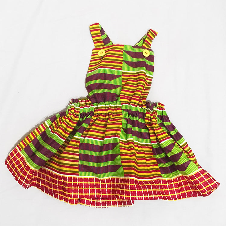 Morowa - African Kente Print Pinafore Dress and Bow Set